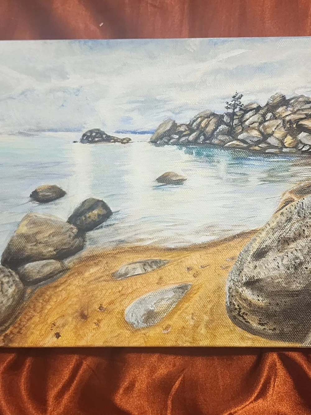 Coastal Rocks Seascape Wall Art - Beach Landscape in Blue and Brown